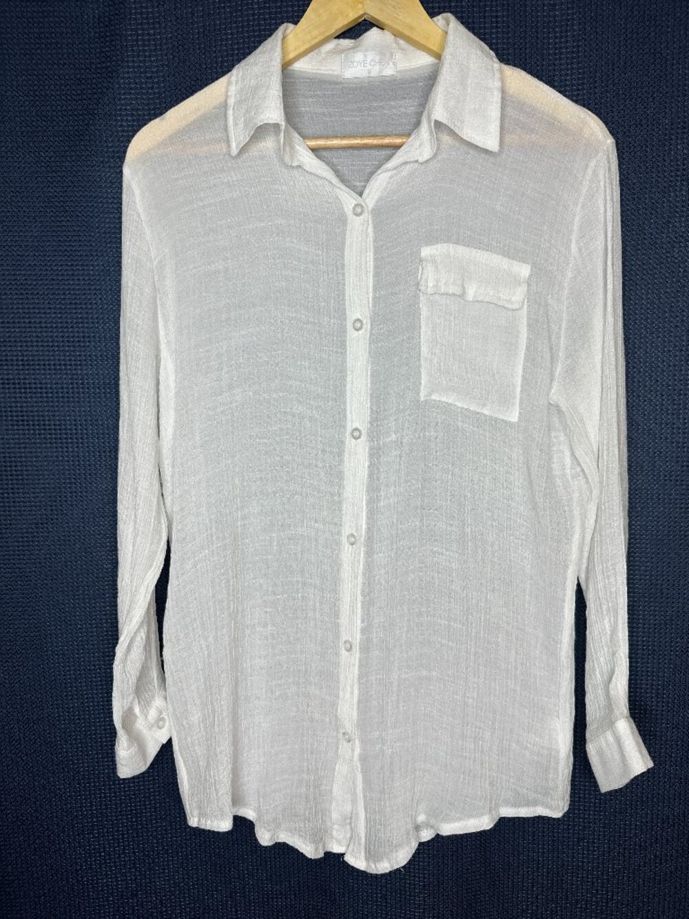 Zoye Chen White Soft Gauze Long Sleeve Button down Top, MEDIUM Boho Beach Resort